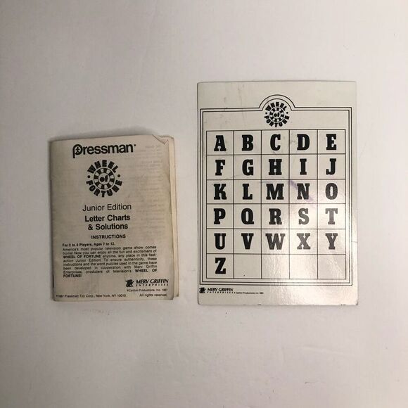 wheel of fortune junior edition game letter chart and solution guide instruction - Picture 1 of 5